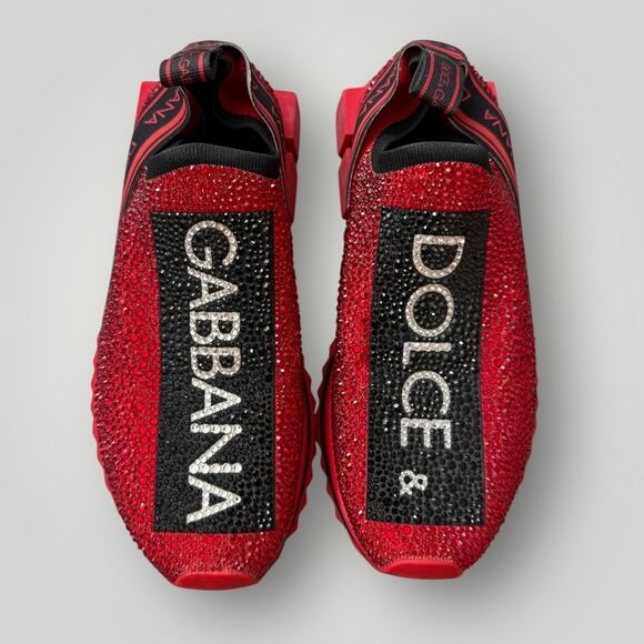 Dolce & Gabbana Sorrento Slip On Red Crystal Sneakers Size 40 Retail 1.3K - Picture 2 of 8
